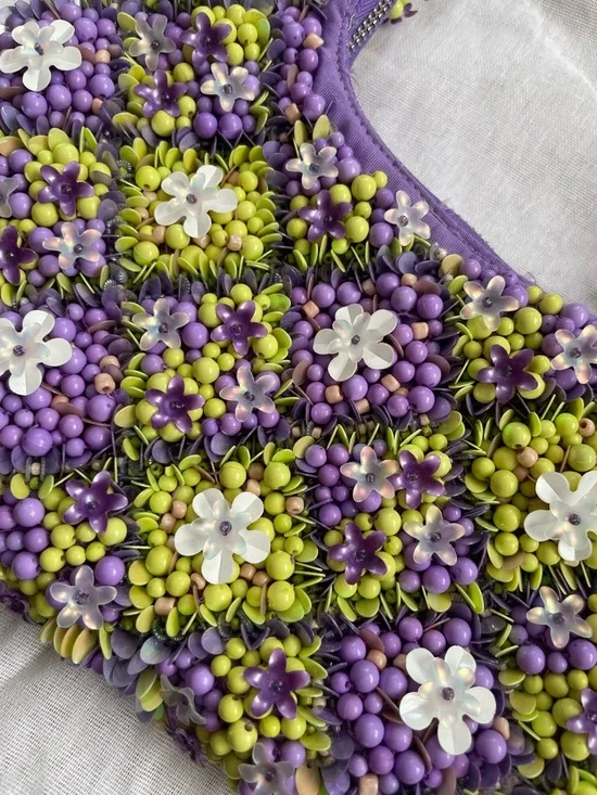 ZARA Beaded Floral Mini Bag Purple Green Statement - Picture 6 of 6